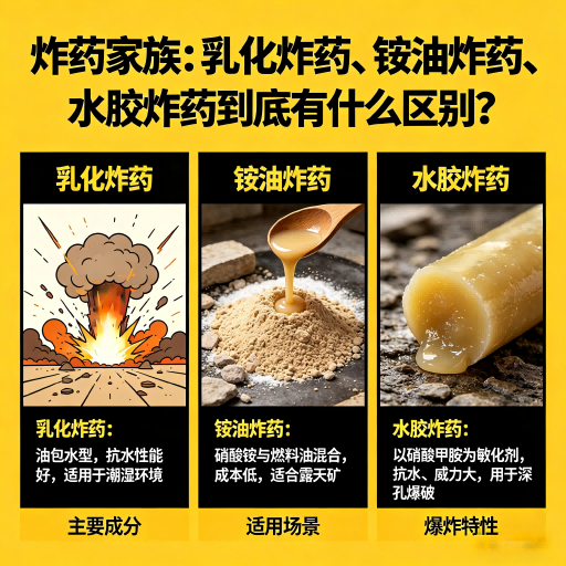 蛟河炸药家族：乳化炸药、铵油炸药、水胶炸药到底有什么区别？